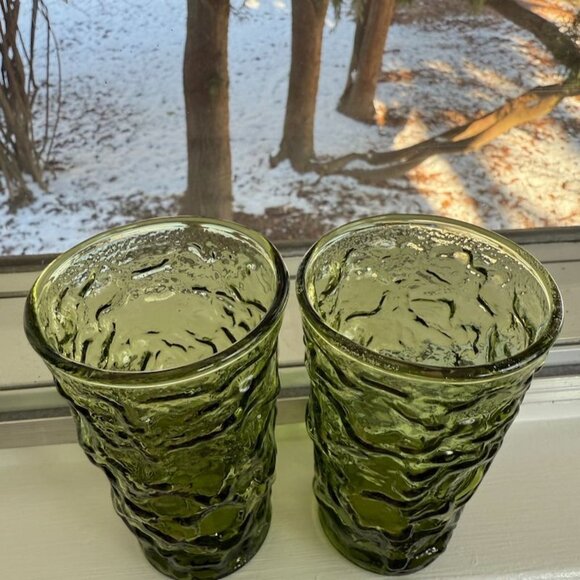 Vintage Anchor Hocking Lido Milano Avocado Green 1960s 4" Juice Glass Set of 2 - Picture 2 of 6